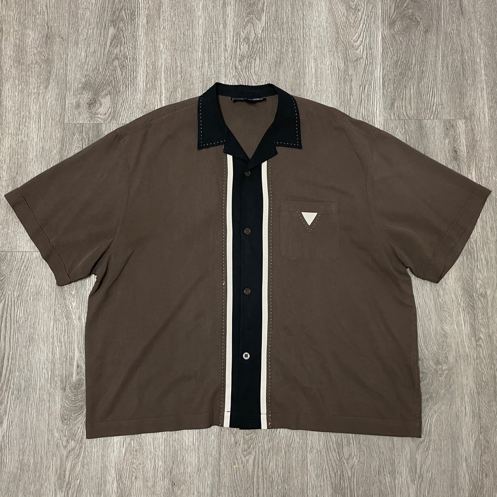 Nat Nast Shirt Mens XXL Cigar Brown Silk Rockabilly Bowling Cuban Vintage